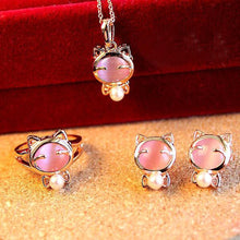 Load image into Gallery viewer, 3 PIECES CAT EYES RING/NECKLACE/EARRINGS!